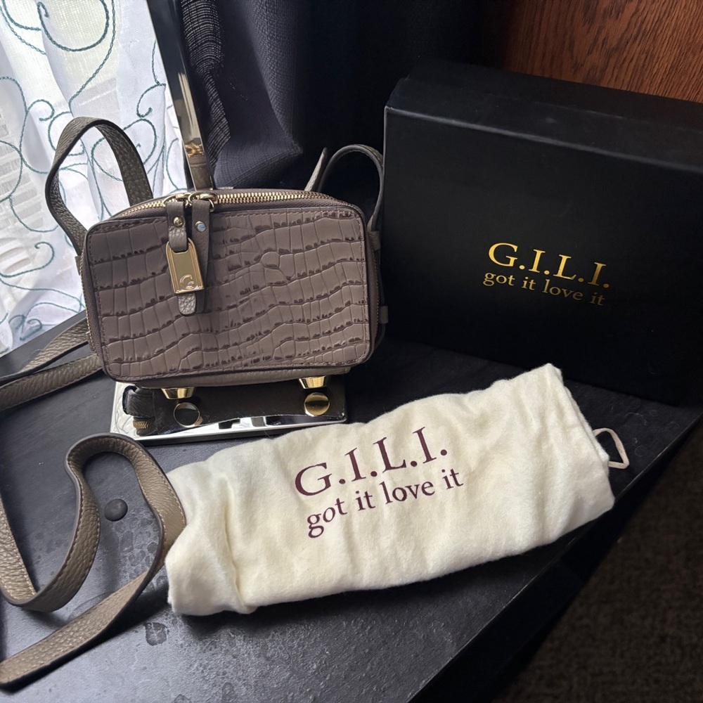 G.I.L.I. Grey Hornback Croco Leather Micro Bag